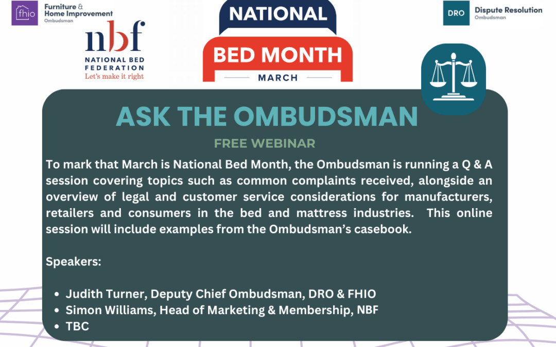 14th March – Free Webinar: Ask the Ombudsman – Common Bed Industry Complaints